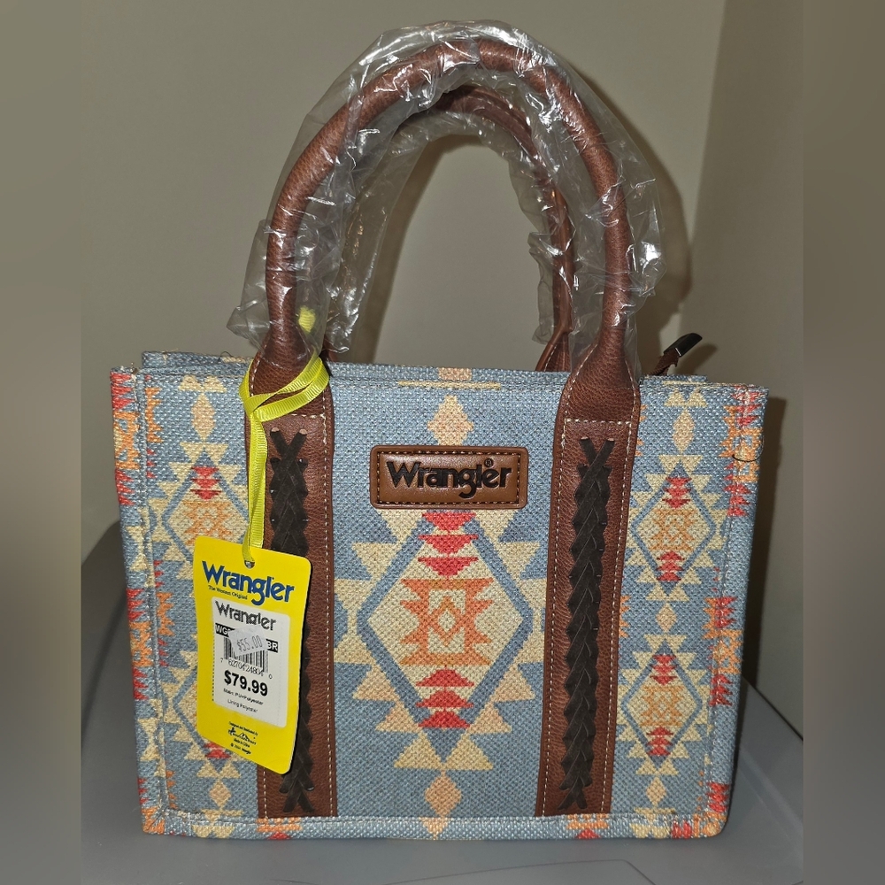 Wrangler Blue and Brown Geometric Tote Bag W/Matching Card Holder - Picture 11 of 11